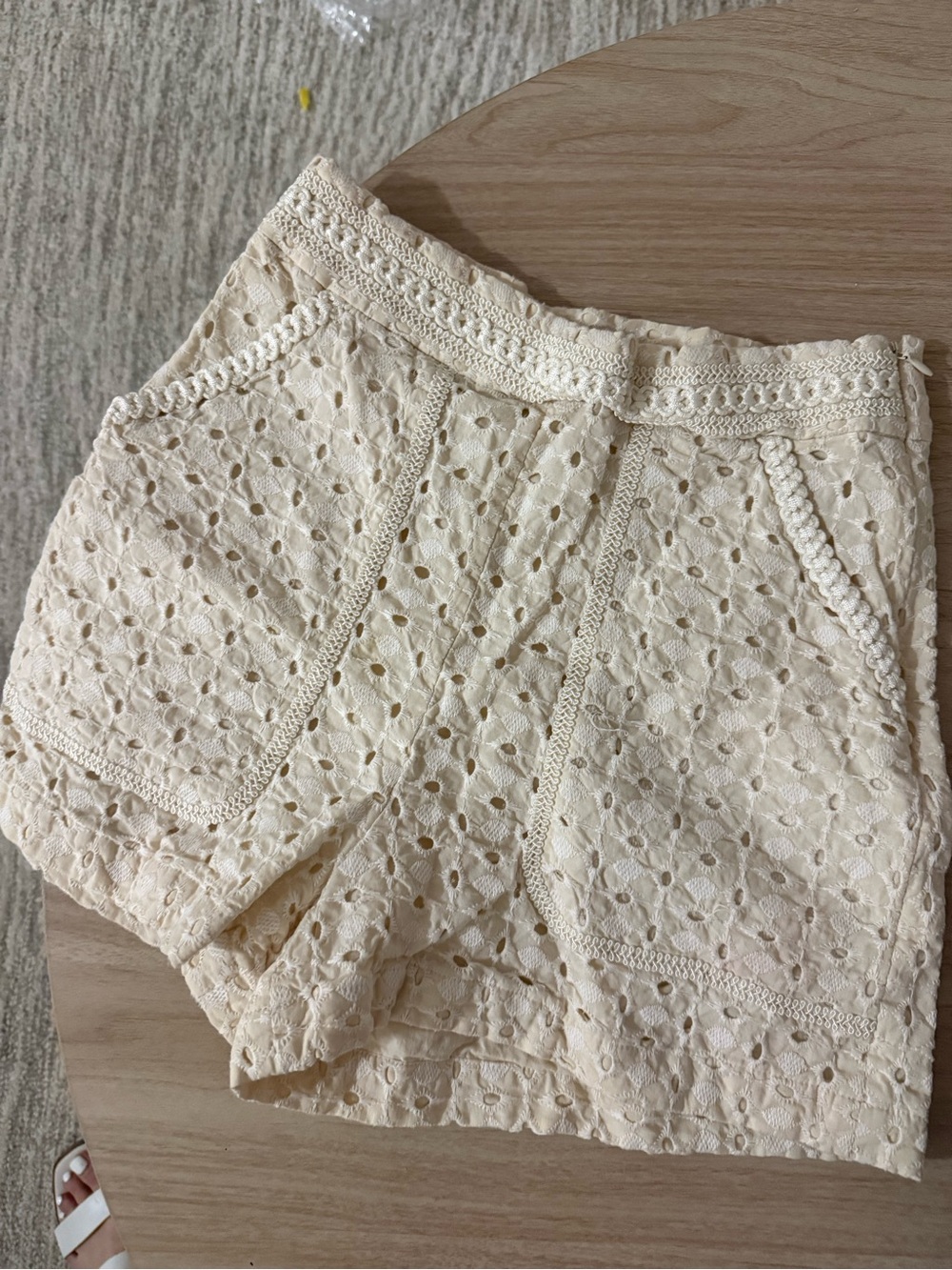 Zara Cream Eyelet High-Waist Lace Shorts